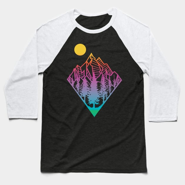 'Minimal Mountains' Cool Hiking Geometry Baseball T-Shirt by ourwackyhome